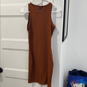 SHEIN Ribbed Midi Dress in Warm Brown